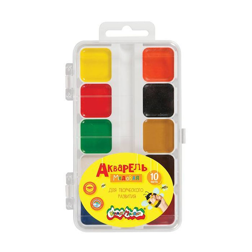 Акварель Каляка-Маляка квадр. кювет 10 цв. без кист. пласт.уп. европодвес