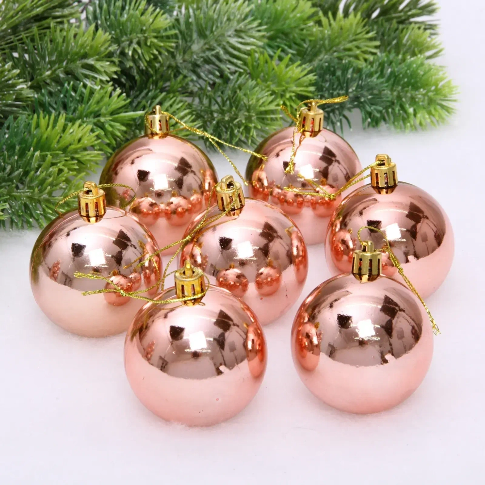 Новогодние шары 6 см (набор 24 шт) «Глянец», розовое золото