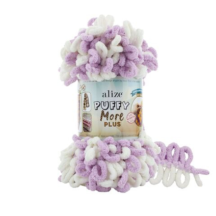 Пуффи Море ПЛЮС (Puffy More plus) пряжа Alize 100%микрополиэстер 2х250г/11м (8003 молочный/сиреневый)