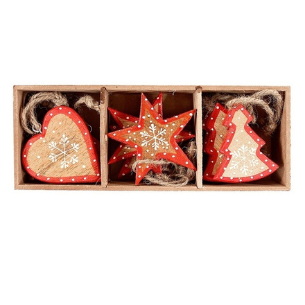 Украшения подвесные stars/trees/hearts, деревянные, в подарочной коробке, 12 шт.