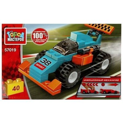 Конструктор пластмассовый 40эл. инерц. "Гоночный болид" 57019-BY (Город мастеров )