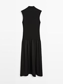 Massimo Dutti Трикотажное платье миди с контрастной деталью, черный