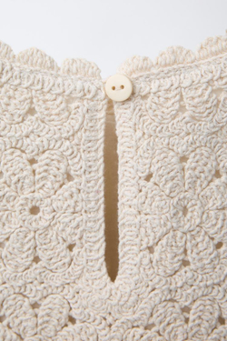 ZARA ТОП ИЗ КРУЖЕВА КРОШЕ, ЭКРЮ