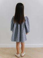 Платье с воротником в цветочек, Голубой