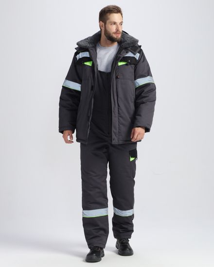Костюм зимний "Ховард" полукомбинезон (т.серый/черный/лимон)
