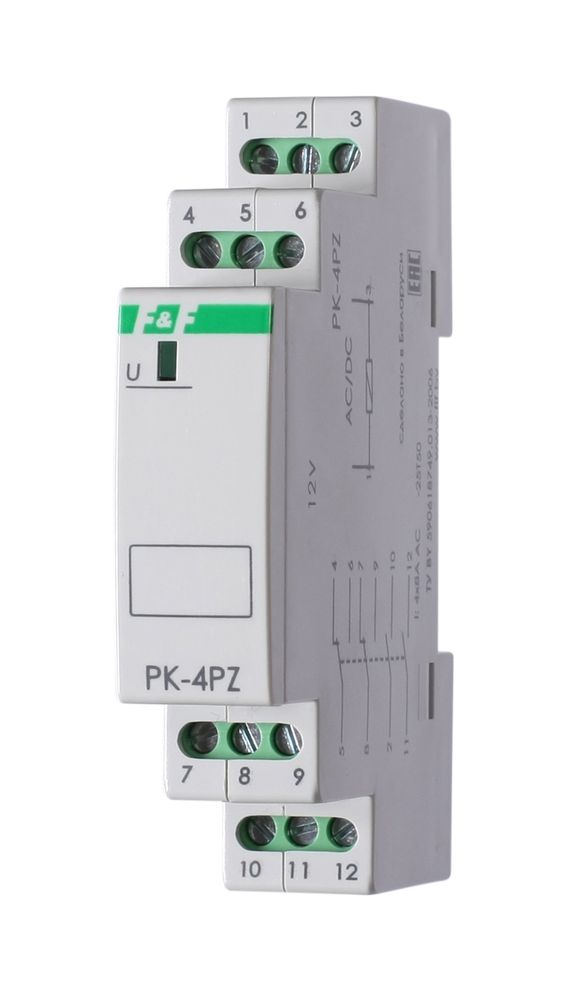 Реле промежуточное (электромагнитное) PK-4PZ-12 12В AC/DC 4х8А 2P 2Z IP20