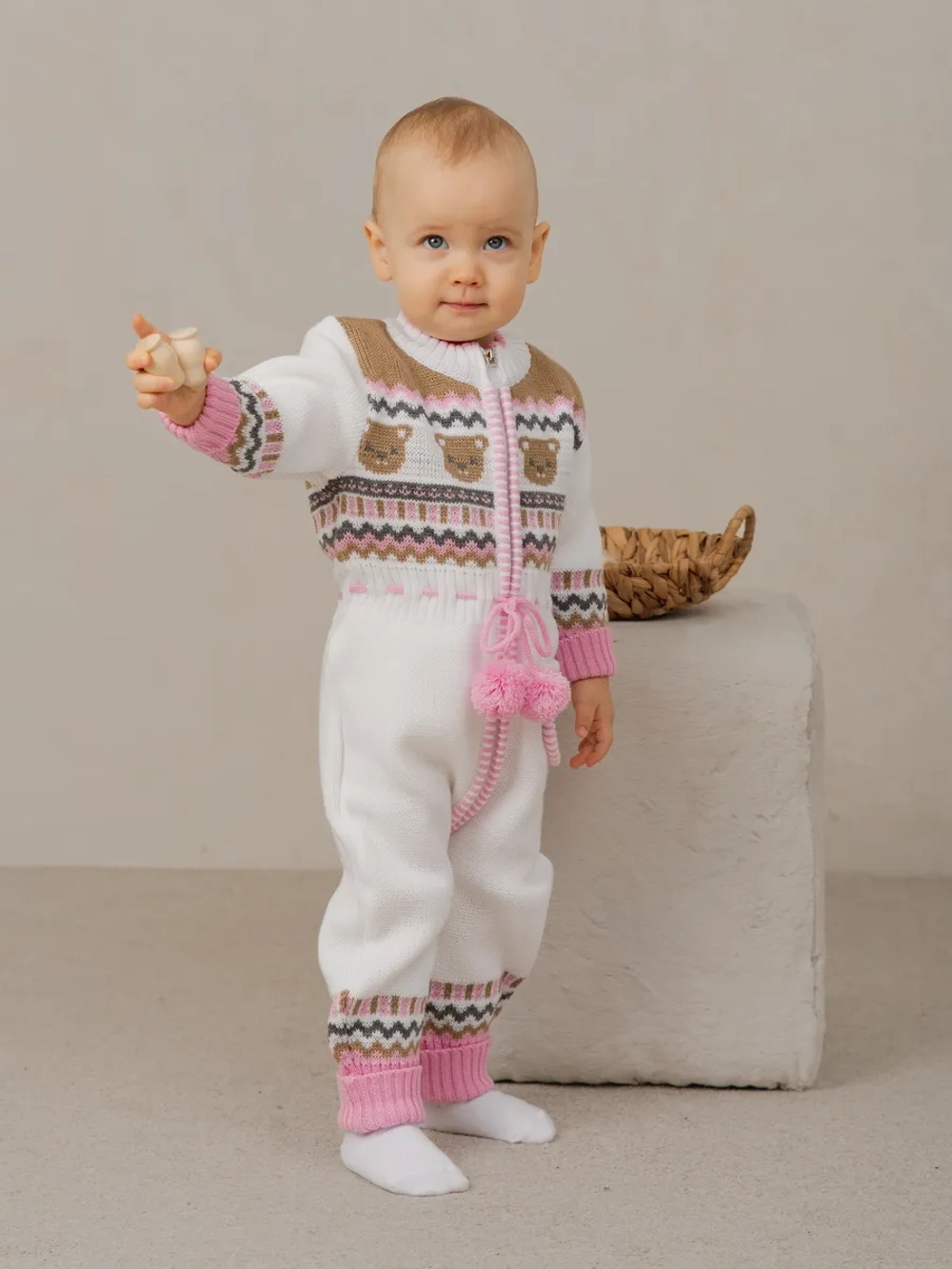 Вязаный комбинезон для новорожденных и малышей на молнии