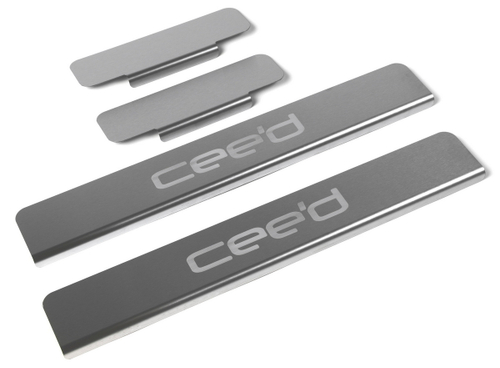 Накладки на пороги Rival для Kia Ceed II 2012-09.2018, нерж. сталь, с надписью, 4 шт., NP.2804.3