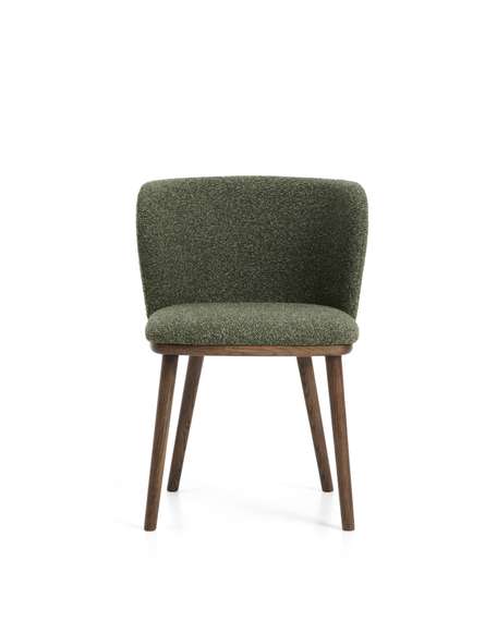 Стул Ciselia из темно-зеленого шенилла с ножками из ясеня в отделке орех