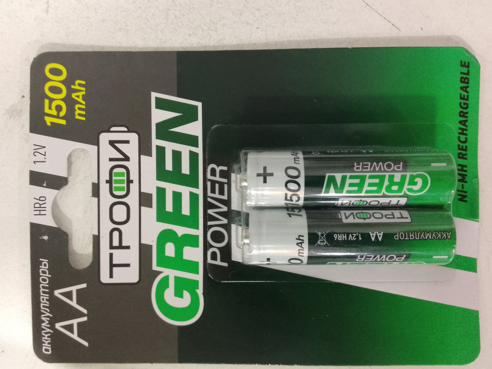 Аккумуляторы NiMH Трофи HR6 1500mAh GREEN POWER блистер. (Цена за 2шт)