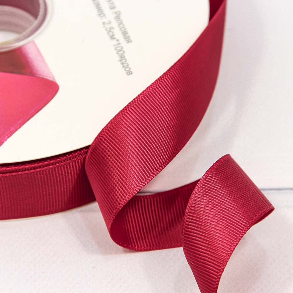 Лента Репсовая 2,5см х 110м (Бордовый, Оливковый)