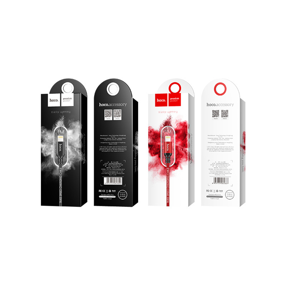 Кабель USB - Lightning HOCO X14 (черно-красный) 2м