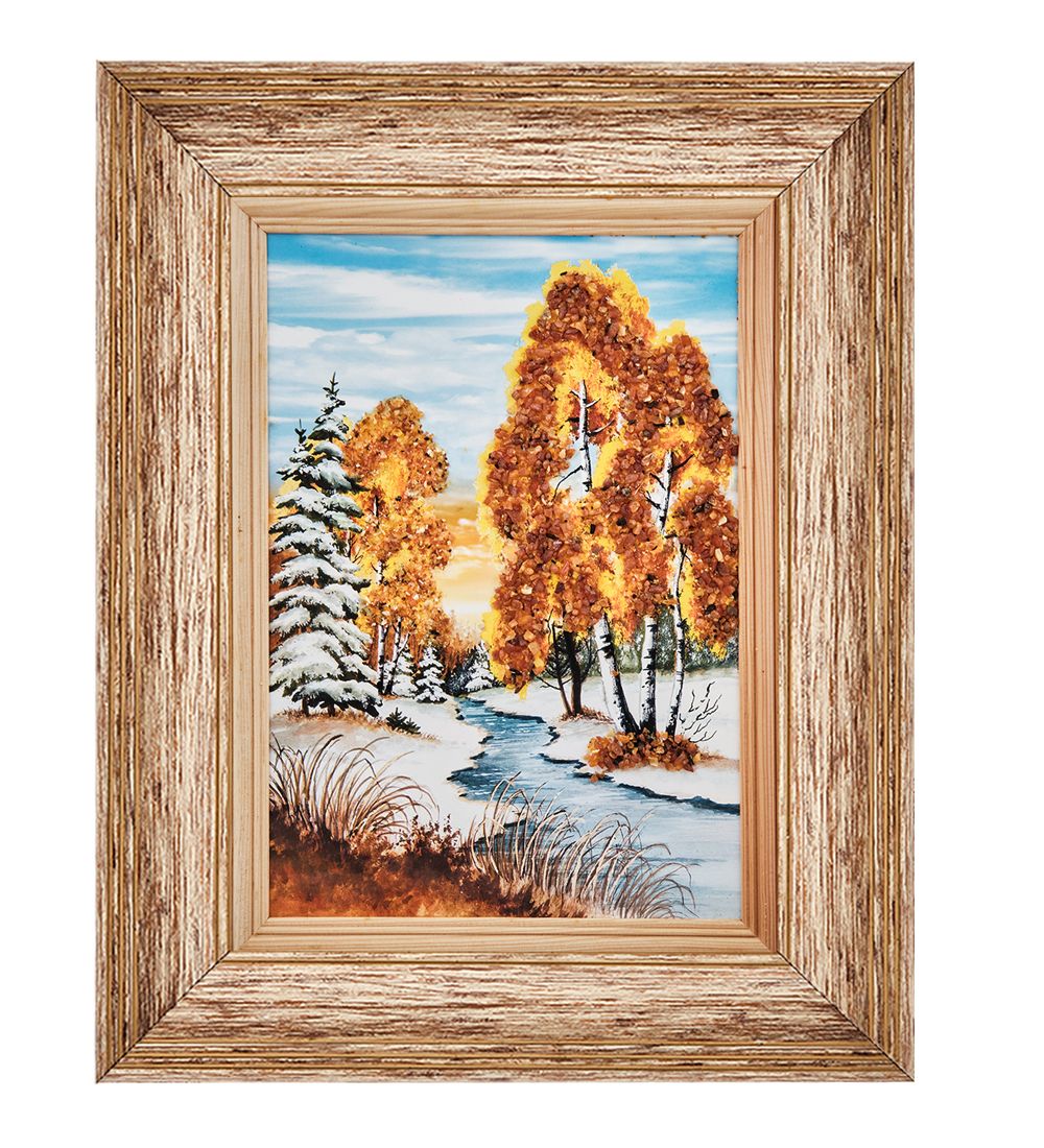 AMB-01/70 Картина «Ранняя зима» (с янтарной крошкой) пласт.рамка 33х42см