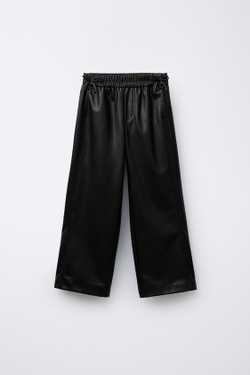 ZARA БРЮКИ ИЗ ИСКУССТВЕННОЙ КОЖИ С БАНТАМИ, ЧЕРНЫЙ