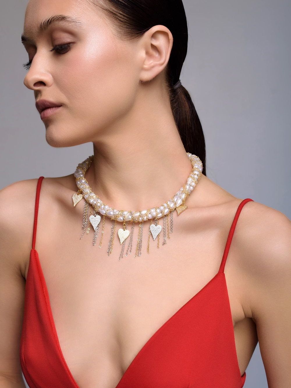 Колье "Pearl And Heart" Bicolor