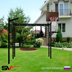 Уличная шведская стенка Sv Sport рукоход с комплектом турник прямой У5513К (Брусья/Гнездо 80см/Щит баскет/Кронш бокс)