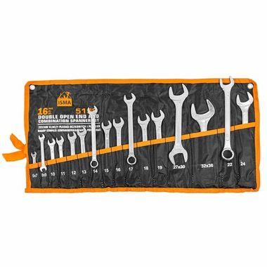 Ключи комбинированные и рожковые, набор 16пр. (6х7,8х9,10-19,22,24,27х30,32х36мм) ISMA ISMA-5199