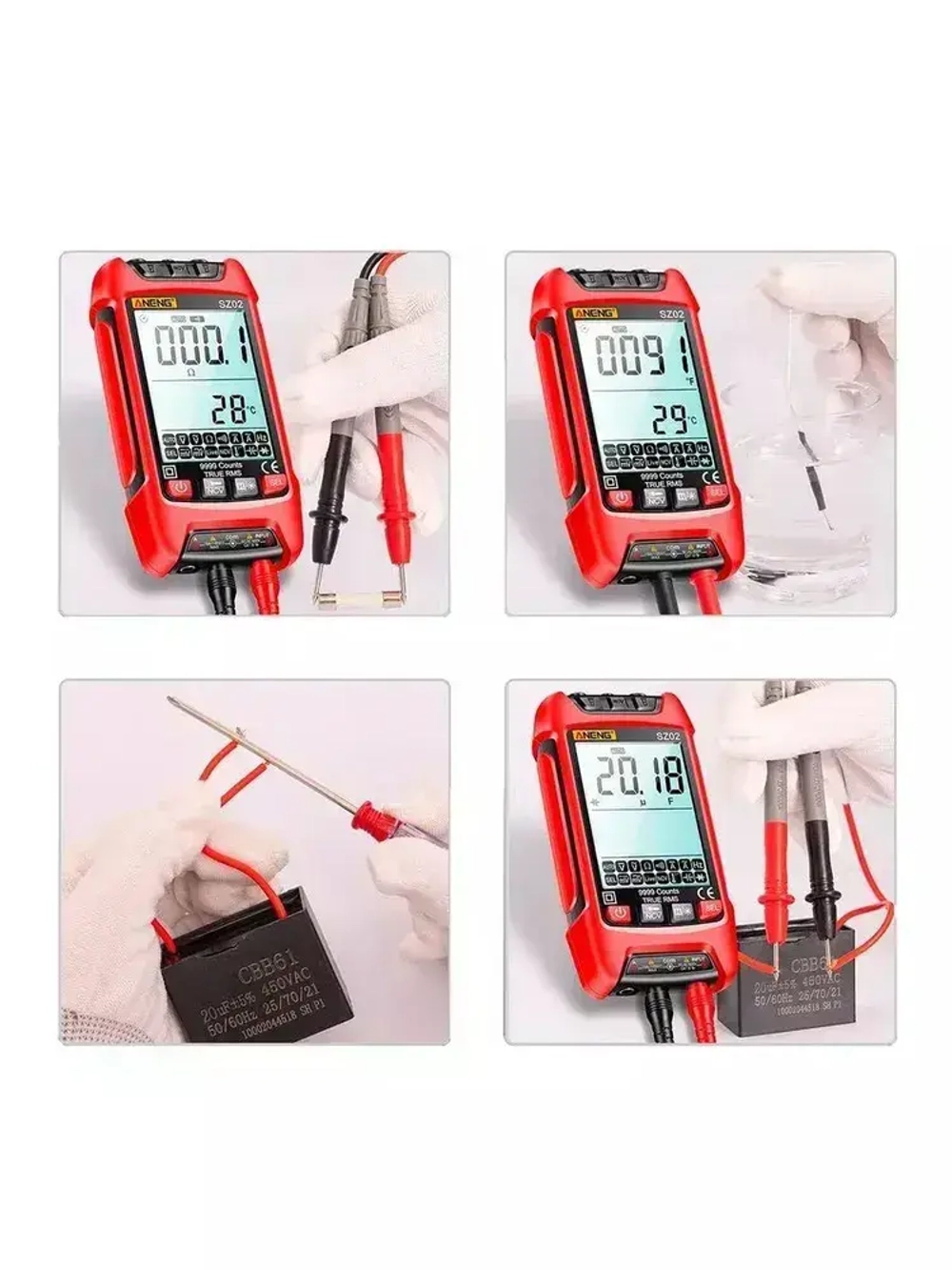 Мультиметр тестер цифровой автоматический с щупами и термопарой умный Aneng SZ02 (щуп и термопара в комплекте)
