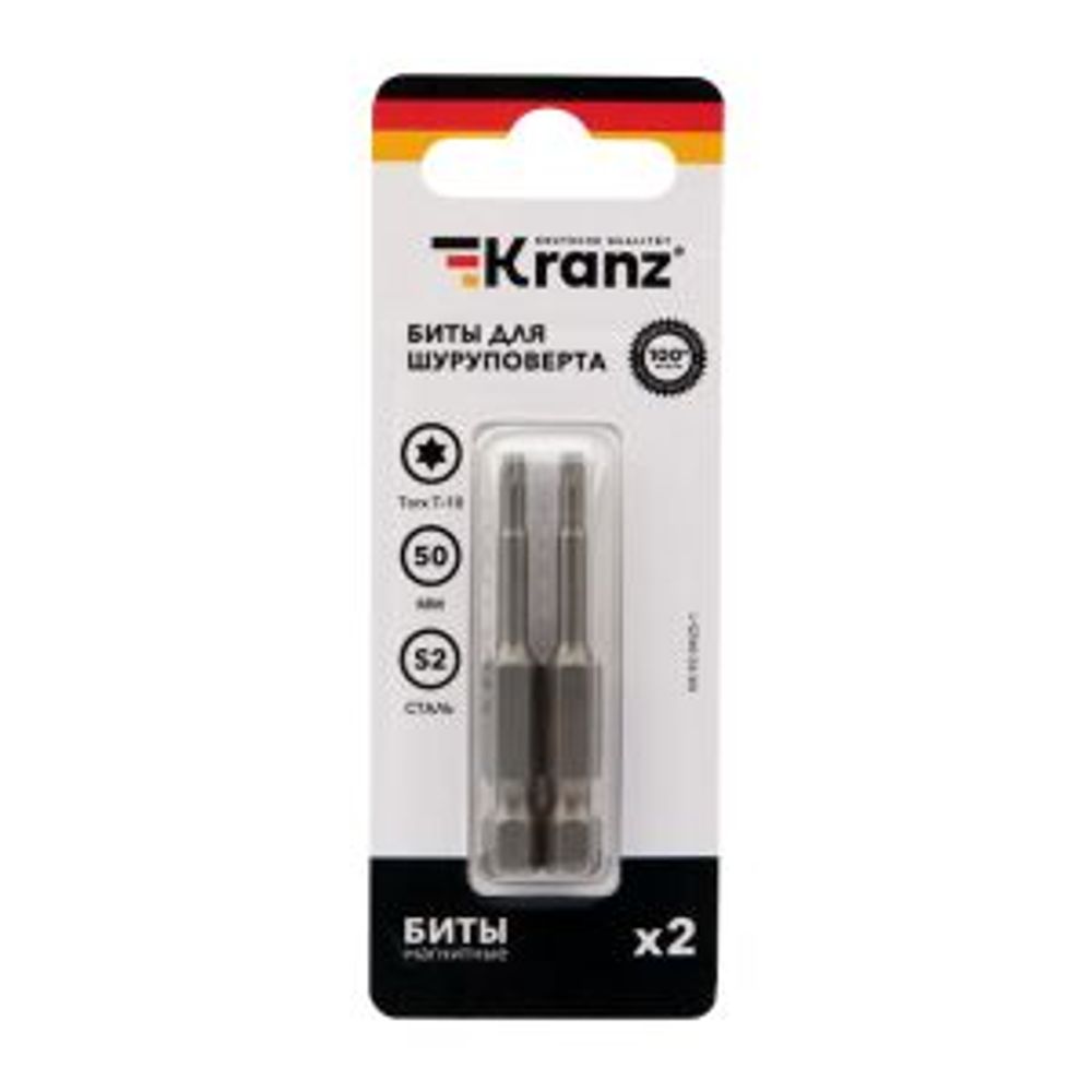 Бита для шуруповерта Torx T10х50 мм (2 шт./уп.) KRANZ