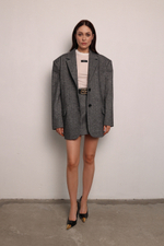 Пальто пиджак серое в елочку