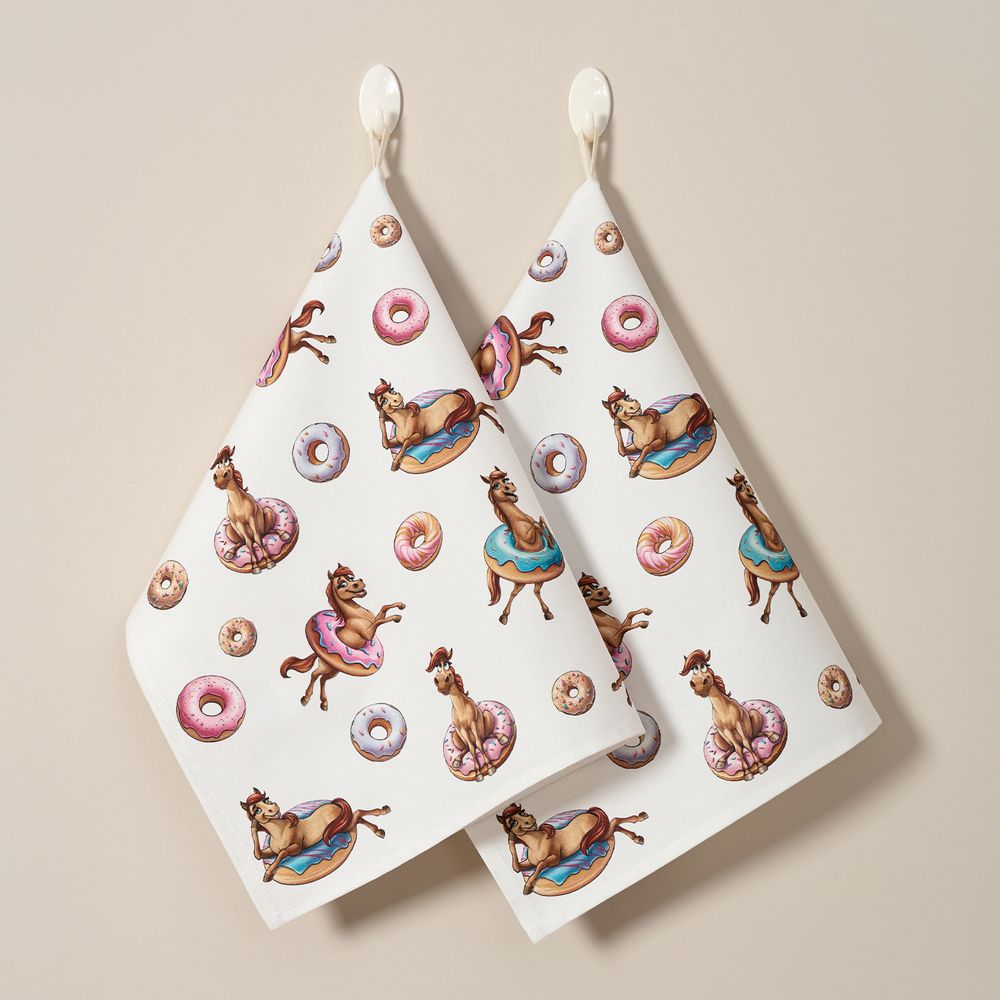 НАБОР ПОЛОТЕНЕЦ ИЗ 2ШТ "ЛОШАДЬ В ПОНЧИКАХ",БЕЛЫЙ,40Х60СМ ТВИЛ,100% ХЛОПОК