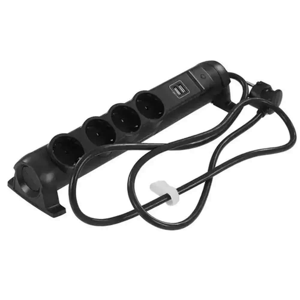 Сетевой фильтр Legrand - 4 розетки с заземлением + USB 2 порта 2.4A, 3500 Вт, черный - 1.5 метра