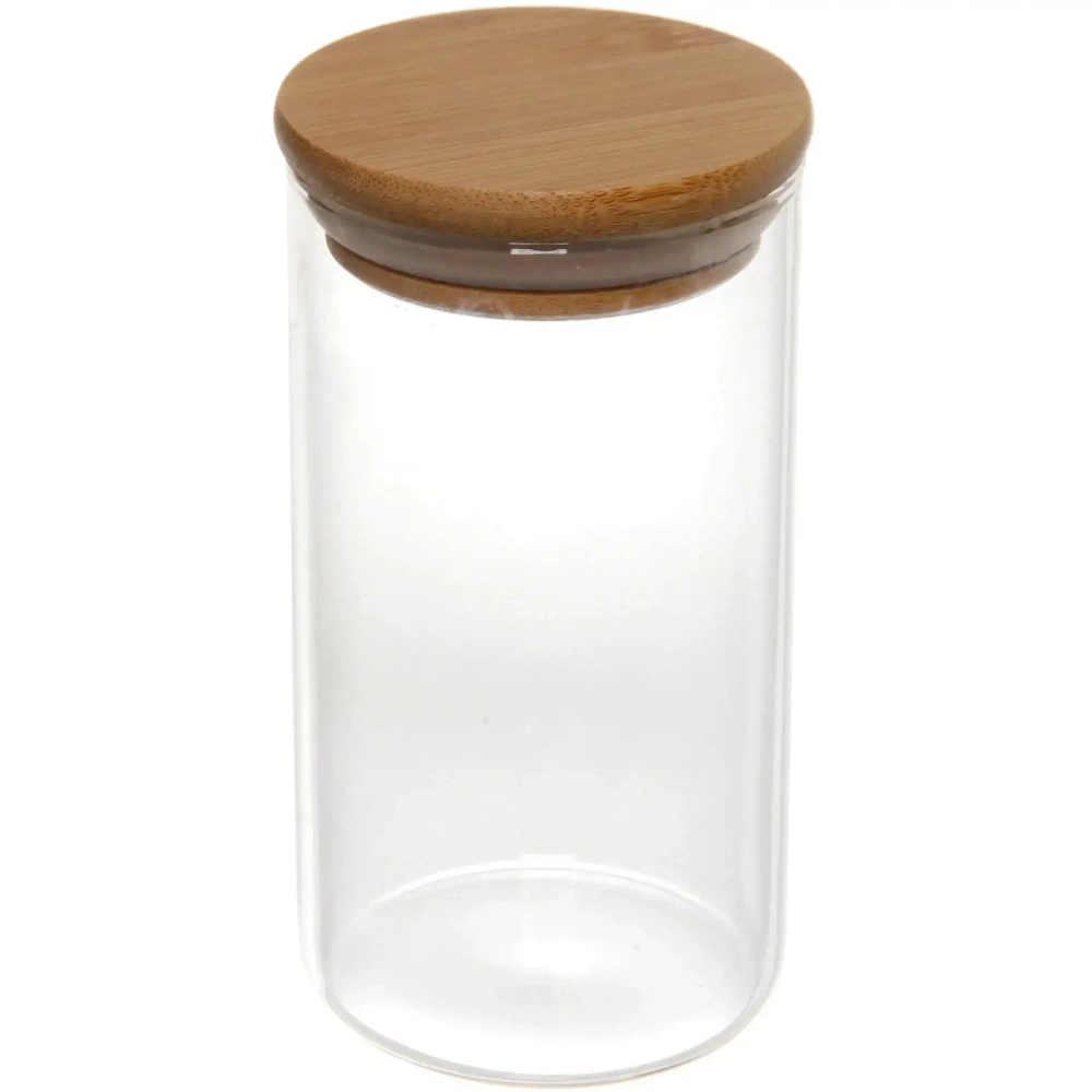 Банка для продуктов стеклянная 300мл «Хай-Тек» с бамбуковой крышкой 6,5*12см