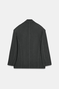 ZARA БЛЕЙЗЕР ОВЕРСАЙЗ С КОНТРАСТНОЙ СТРОЧКОЙ, МЯГКИЙ СЕРЫЙ