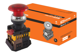 Кнопка "Грибок" AELA-22 красный, d22мм, неон, 230В, 1з+1р TDM   SQ0704-0013