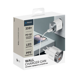 Сетевое зарядное устройство Wall Charger USB-C + USB A, PD 3.0, QC 3.0, 33W, дисплей