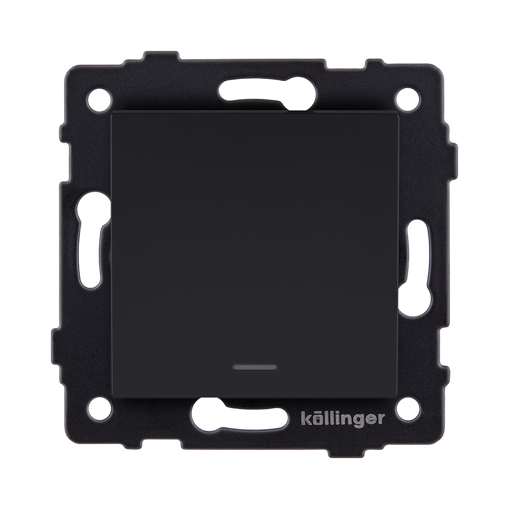 Выключатель 1-клавишный 10А/250В с LED подсветкой, черный матовый Kollinger REA-S-002BM для Aspekt, Eleganz, Reflex