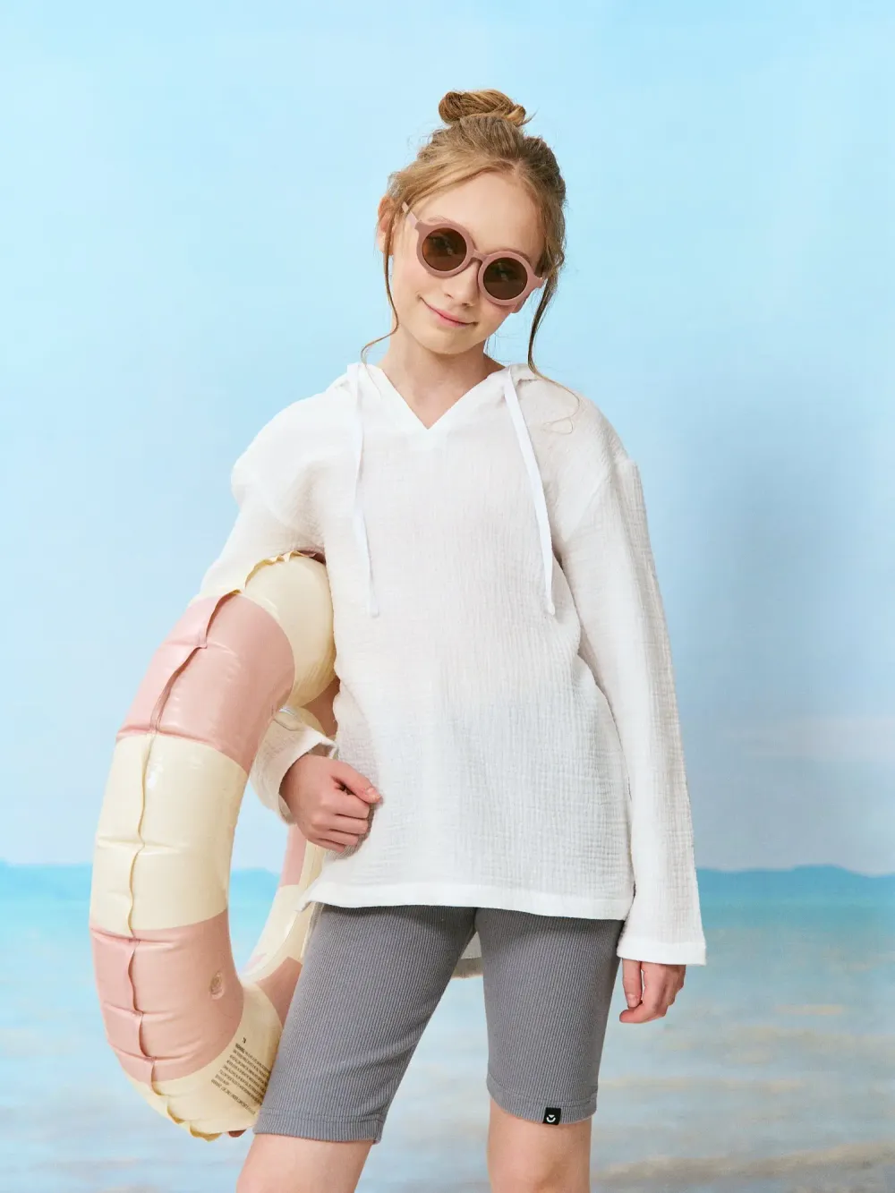 Рубашка муслиновая с капюшоном "Молоко" 7+