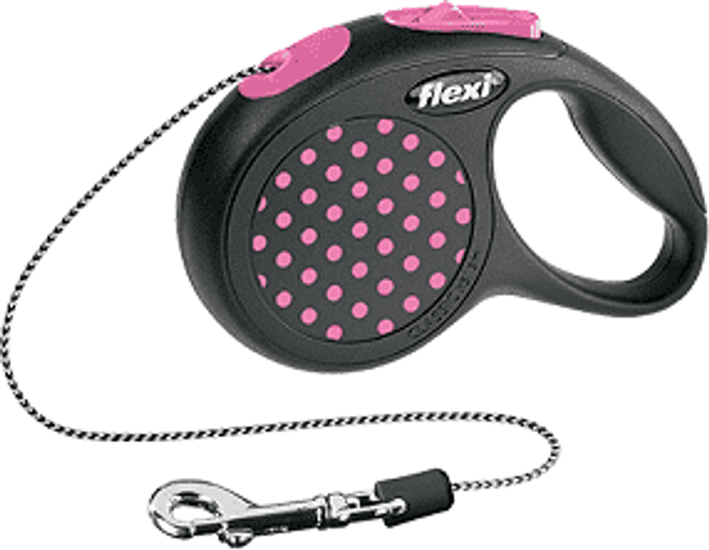 FLEXI рулетка Design XS (до 8 кг) 3 м трос черная/розовый горошек
