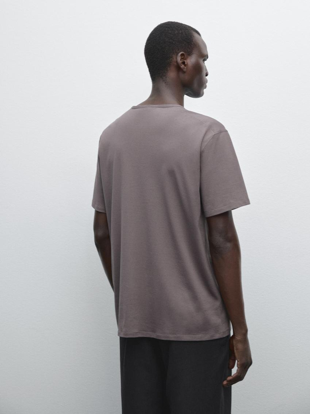 Massimo Dutti Легкая футболка из 100% хлопка, баклажанный