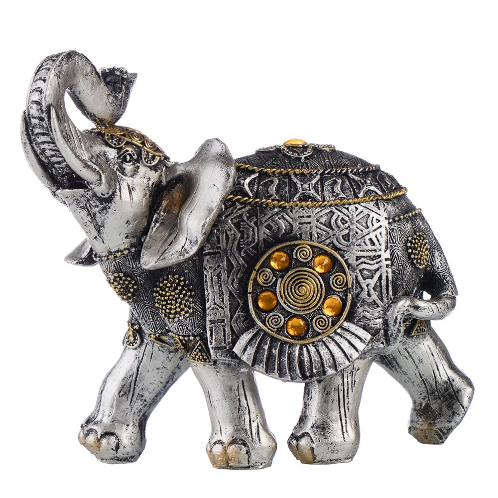 Статуэтка Слон взгляд вправо кристалл круг желтые чернение на серебре 19 см