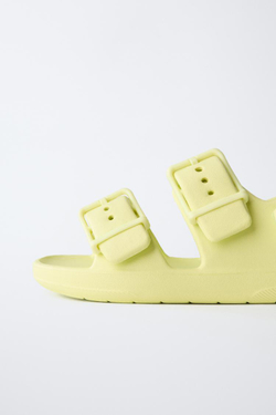 ZARA РЕЗИНОВЫЕ САНДАЛИИ С ПРЯЖКАМИ, ЛАЙМОВЫЙ