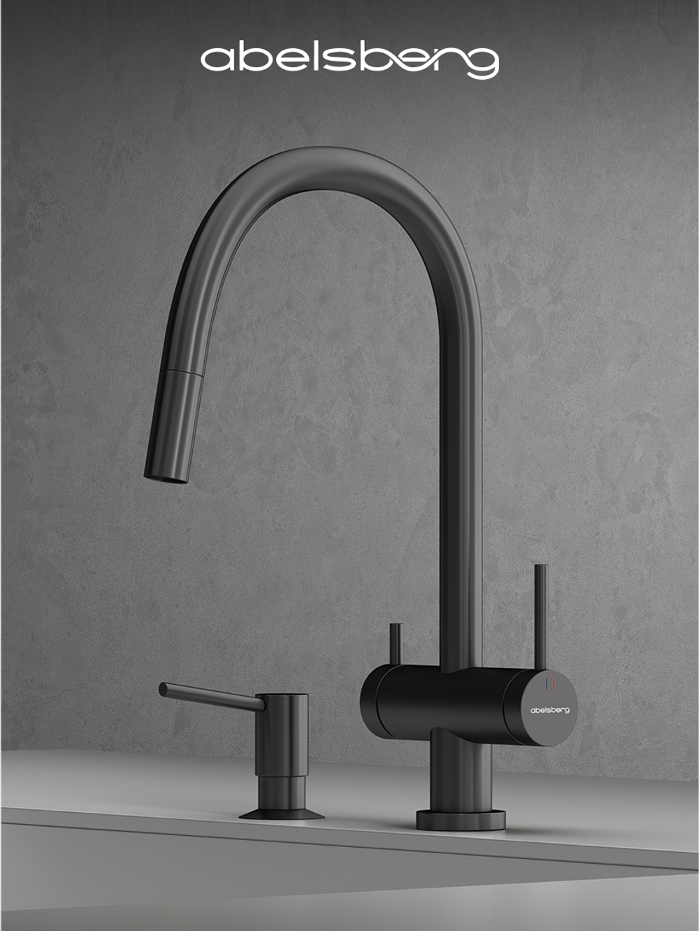 Смеситель для кухни Abelsberg Aera EMF71709GM c вытяжным изливом и возможностью подключения фильтра для воды, цвет космическая сталь, PVD покрытие