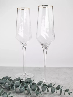 Набор бокалов для шампанского, 2шт 300мл, с золотой каймой