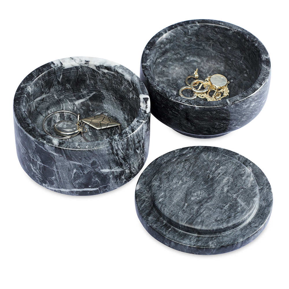 Шкатулка для украшений marm, D10,5 см, черный мрамор