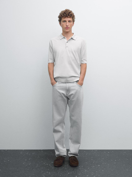 Massimo Dutti Трикотажное поло с короткими рукавами, жемчужно-серый
