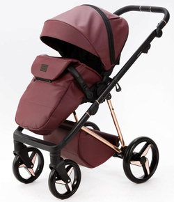 Детская коляска Adamex Quantum Superstar Deluxe 2 в 1 Q-STAR141-K (БОРДОВ.КОЖА+БОРДОВ.ДНО+РОЗОВ.ЗОЛОТО.РАМА)