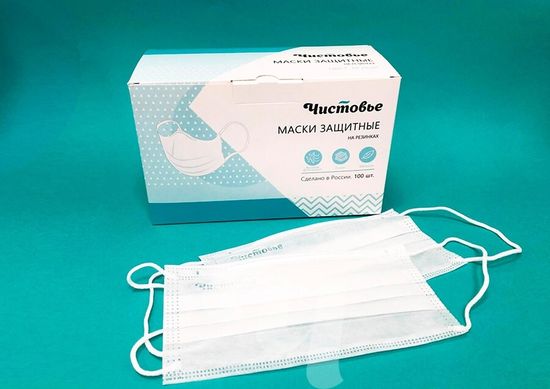Маска Чистовье трехслойная медицинская (100 шт/уп) белые