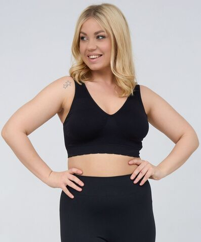 Гладкий бюстгальтер-топ с широкими бретелями (Размер: XL) (Цвет: черный)