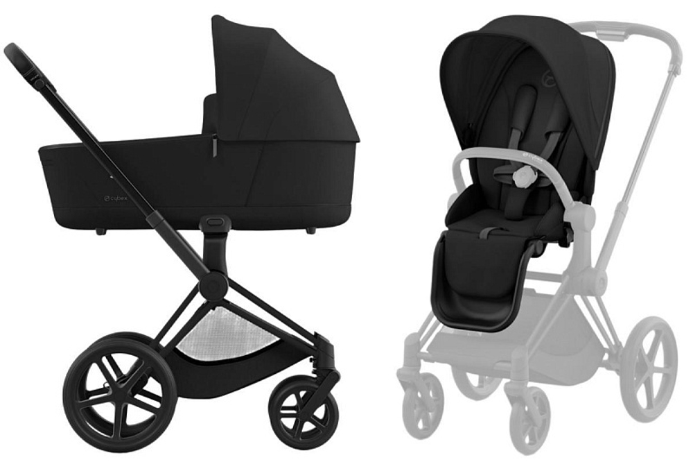 Коляска 3 в 1 Cybex Priam IV Matt Black complete и автокресло Aton B2 i-Size Volcano Black Sepia Black