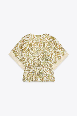 ZARA БЛУЗА ИЗ ТКАНИ С ПРИНТОМ С ДЕТАЛЯМИ ИЗ КРУЖЕВА КРОШЕ, РАЗНОЦВЕТНЫЙ