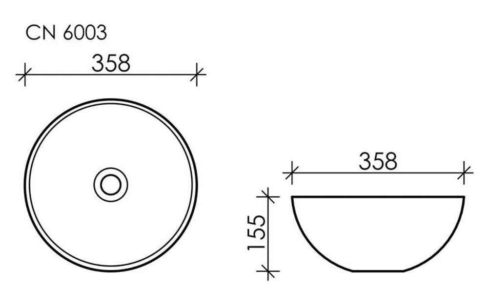 Умывальник чаша накладная круглая (цвет Белый Матовый) Element 358x358x155мм
