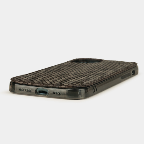 Накладка для iPhone 12/12Pro из кожи питона, темно-коричневого цвета