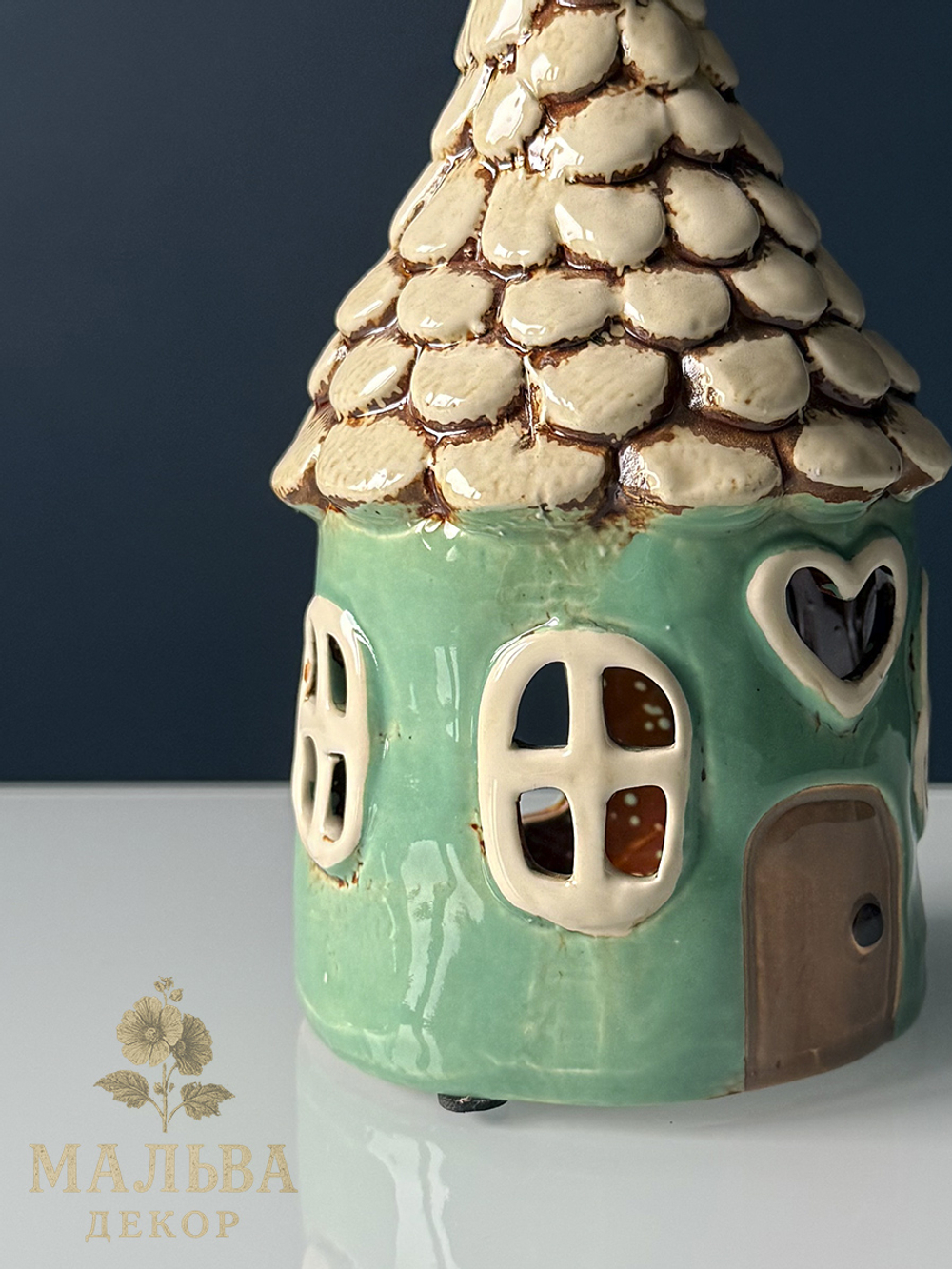 Декоративный подсвечник "Домик трулле" зелёный Ø 11x20 см
