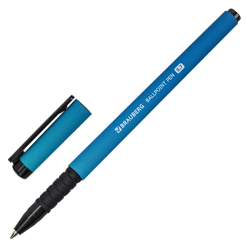 Ручка шариковая BRAUBERG SOFT TOUCH GRIP «GRADE NEON», СИНЯЯ, мягкое покрытие, ассорти, узел 0,7 мм, В НАБОРЕ 36 ШТУК.
