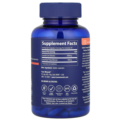 Trace, говяжья печень, 3000 мг, 180 капсул (500 мг в 1 капсуле)